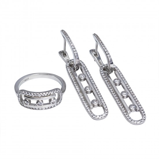 Серебряный комплект, кольцо и серьги: размер 16.5, вес 10.36 гр.